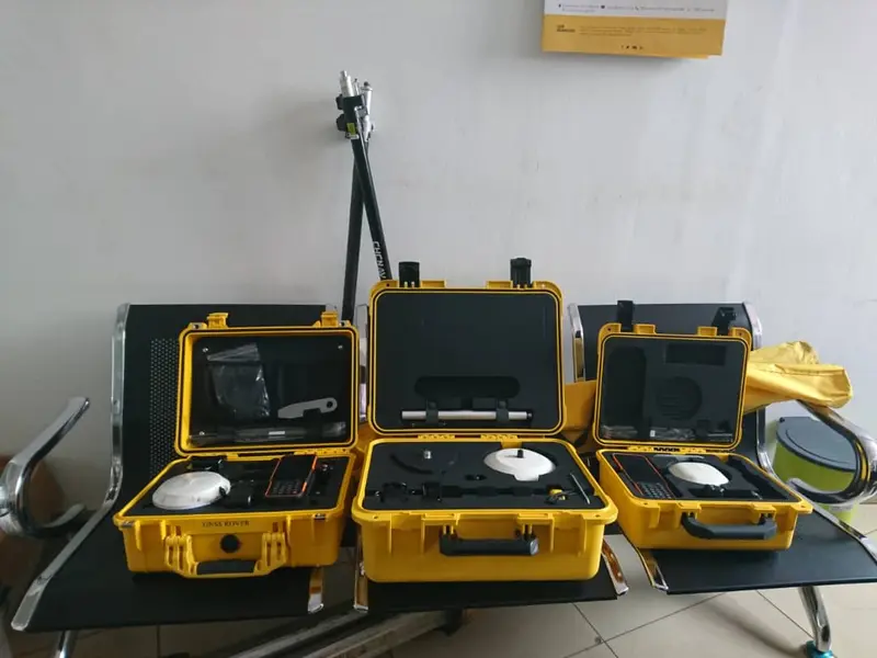 The firm's CHC GNSS survey receivers, controllers and tripods laid out in their cases